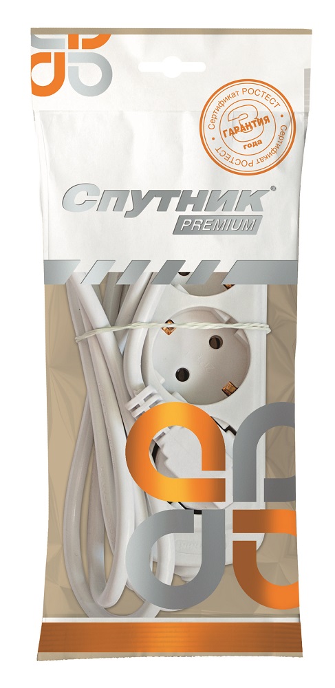 Удлинитель Спутник Premium S-303, заземление, с выкл. 16А, 3роз. 5метров /20шт