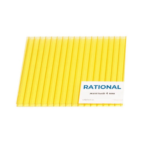 Сотовый поликарбонат Rational 4мм  6000х2 100мм (0,47 кг/м2) (12 желтый, 1UV)