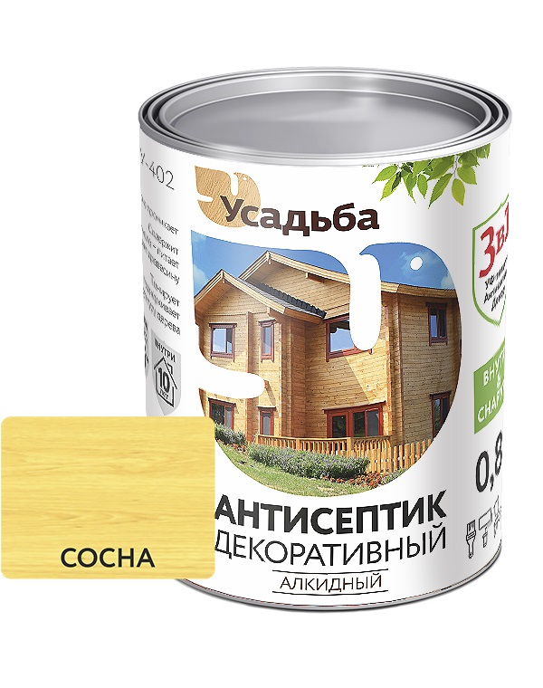 Антисептик декорат. алкидный У-402 сосна  0,8 л ж.банка/14
