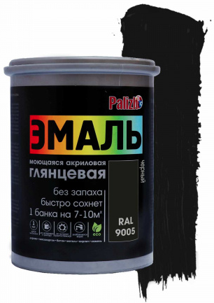 №608,Эмаль акриловая глянецевая Palizh черная 1,0 кг/16