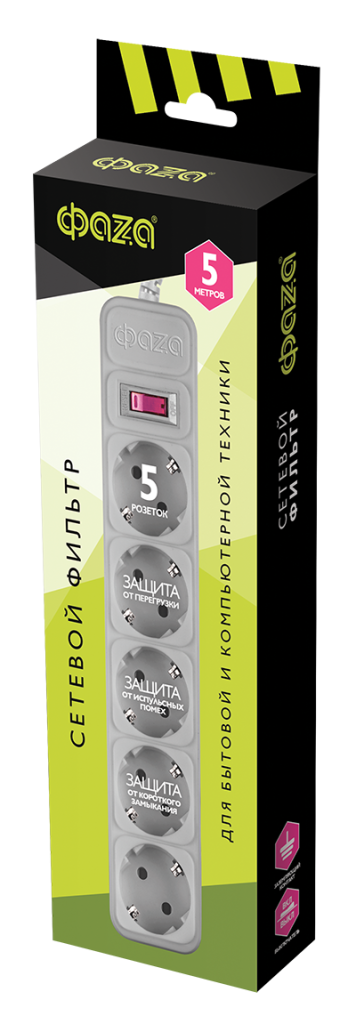 СЕТЕВОЙ ФИЛЬТР ФАЗА FOP-05GS-500  с/з /5роз, 5м серый/25