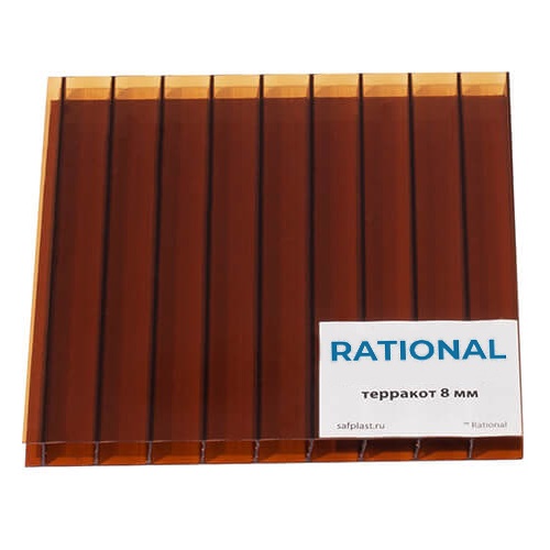 Сотовый поликарбонат Rational 4мм  6000х2 100мм (0,47 кг/м2) (13 терракотовый, 1UV