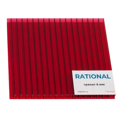 Сотовый поликарбонат Rational 6мм  6000х2 100мм (0,78 кг/м2) (08 гранат, 1UV)