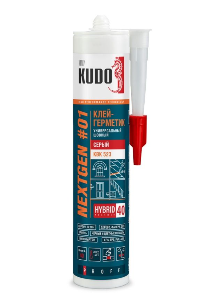 Клей-герметик KUDO ШОР А 40  на основе гибридных полимеров серый 280 мл/12 KBK-523