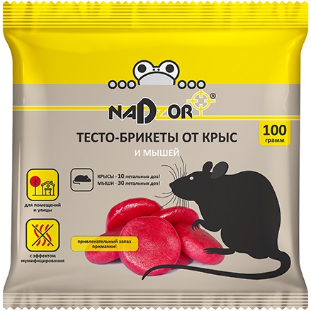 Приманка Nadzor тесто-брикет от мышей и крыс 100г /50