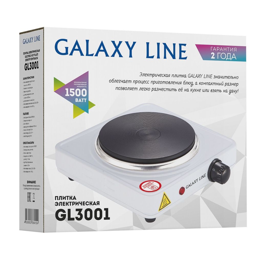 Плитка электрич. 1500 Вт закрытый нагрев. элемент Galaxy LINE GL 3001/10